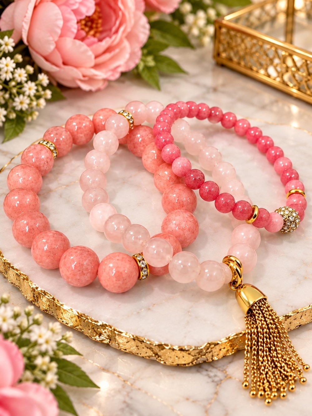 Pink Beaded Tassel Bracelet Set - Women Jewelry 209